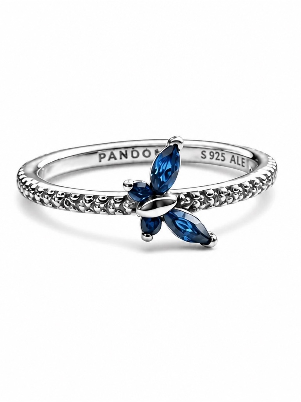 Pandora Silver Ring with Deep Blue Stone
